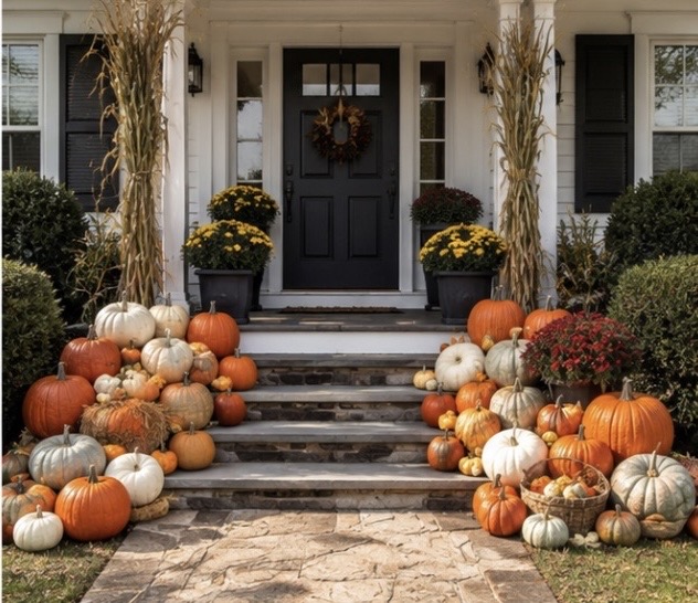 Grand colonial fall porch display